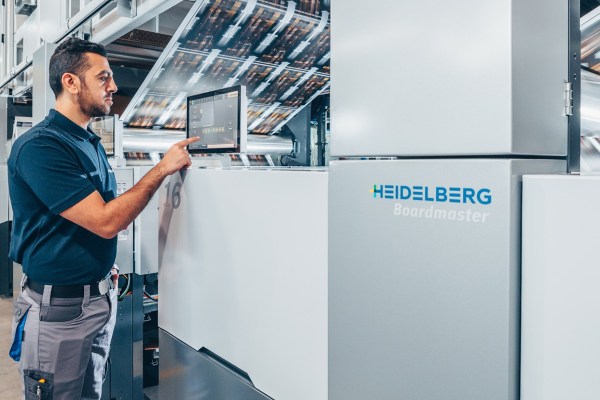 Heidelberg says that the new Boardmaster offers machine availability of up to 90 per cent and a maximum printing speed of 600 meters per minute