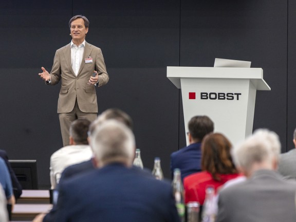 Jean-Pascal Bobst, CEO, Bobst Group, speaking during the press conference