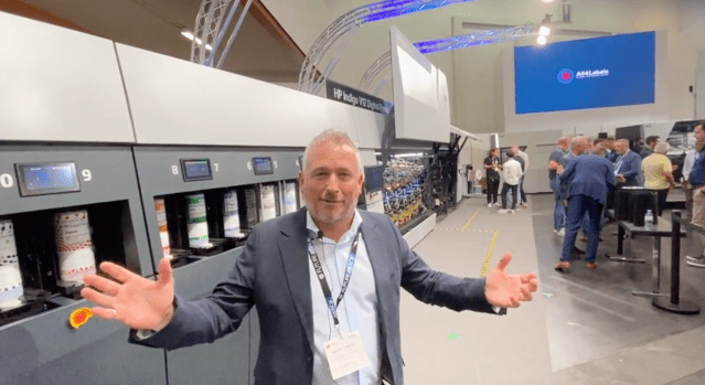 Log of Mark Daws of Currie Group presents HP Indigo V12 Digital Press during Labelexpo Europe 2023
