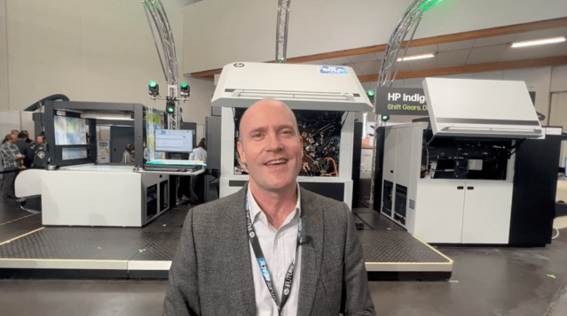 Log of HP industrial print general manager for Asia Pacific and Japan Arnon Goldman introduces the new Indigo 200K Digital Press at Labelexpo Europe 2023