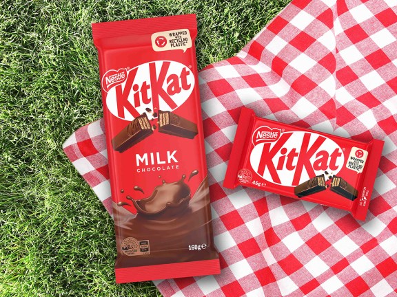 Nestlé has increased its use of recycled plastic in select KitKat wrappers to 90 per cent, claimed to be an Australian first and the highest proportion used in soft plastic by any major food brand in the country
